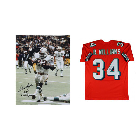 Miami Dolphins // Ricky Williams Signed Jersey + Mercury Morris Signed 11x14 Photo