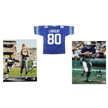 Seattle Seahawks // Steve Largent Signed Jersey + Signed 8x10 Photo + Jim Zorn Signed 8x10 Photo