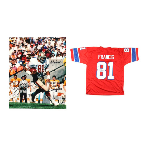 Russ Francis // Signed New England Patriots Jersey + Signed San Francisco 49ers 8x10 Photo