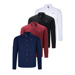 Set of 4 Placket Details Button Ups // Black + White + Dark Blue + Burgundy (S)