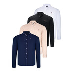 Set of 4 Solid Button Ups // Black + White + Dark Blue + Beige (S)