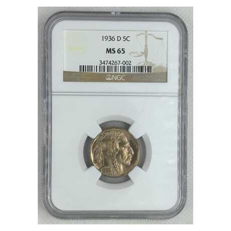 1936 D ERROR Buffalo Nickel NGC 65 # 002