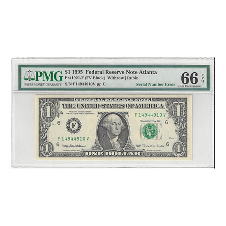 1995 $ 1 Federal Reserve Atlanta ERROR PMG 66 # 910