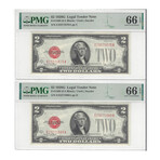 1928 G $ 2 Legal Tender 2 Consecutive PMG 66 # 879 - 880