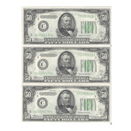 1934 $ 50 Federal Reserve Philadelphia Light Green Seal 3 Consecutive # 176 - 178