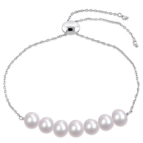 7.5-8mm Cultured Freshwater Pearl Adjustable Bolo Bracelet in Sterling Silver // 5-10 in