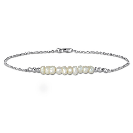 3.5-4mm Cultured Freshwater Pearl Bar Bracelet in Sterling Silver // 7.5 in