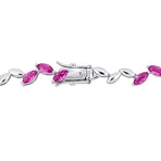 9 1/2ct TGW Created Pink Sapphire Leaf Bracelet in Sterling Silver // 7.75 in