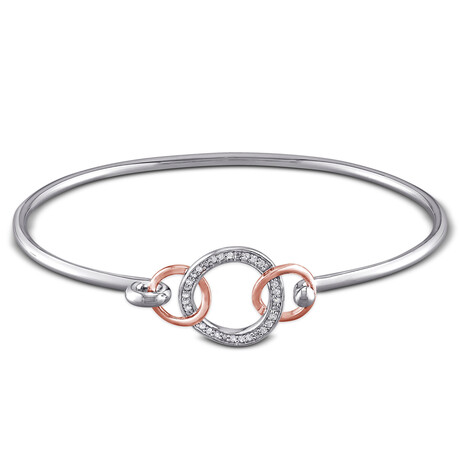 1/10ct TW Diamond Interlocking Circle Bangle in Two-Tone Sterling Silver // 7 in