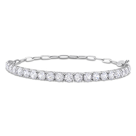 6ct TGW Created White Sapphire Semi Tennis Link Bracelet in Sterling Silver // 7.5 in