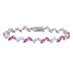 9 1/2ct TGW Created Pink Sapphire Leaf Bracelet in Sterling Silver // 7.75 in