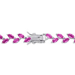 12ct TGW Created Pink Sapphire Leaf Bracelet in Sterling Silver // 7.25 in