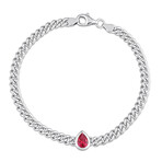 1 1/7ct TGW Created Ruby Curb Link Chain Bracelet in Sterling Silver // 7.5 in