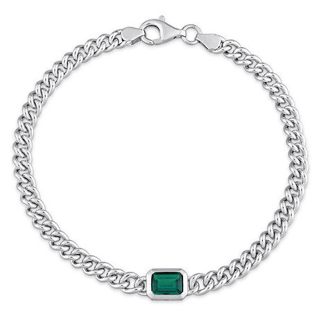 7/8ct TGW Created Emerald Curb Link Chain Bracelet in Sterling Silver // 7.5 in