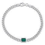 7/8ct TGW Created Emerald Curb Link Chain Bracelet in Sterling Silver // 7.5 in