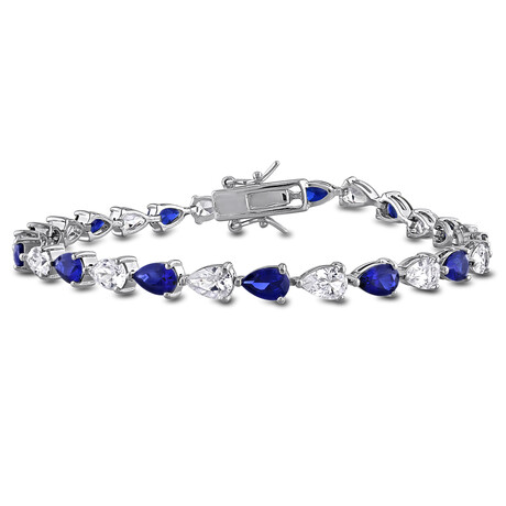 10 1/2ct TGW Created Blue and Created White Sapphire Tennis Bracelet in Sterling Silver // 7.25 in