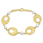 6-7mm Cultured Freshwater Pearl and Oval Disc Station Chain Bracelet in 18k Yellow Gold Plated Sterling Silver // 8.5 in