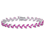 12ct TGW Created Pink Sapphire Leaf Bracelet in Sterling Silver // 7.25 in