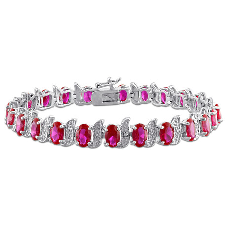 18ct TGW Created Ruby S-Link Bracelet in Sterling Silver // 7 in