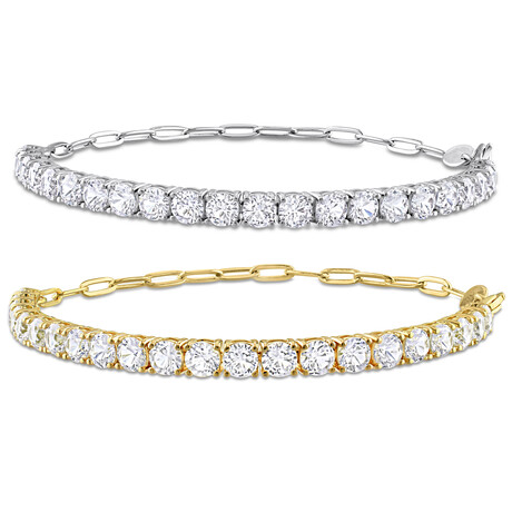 12ct TGW Created White Sapphire Semi Tennis Bracelet 2-Piece Set in Two-Tone Sterling Silver // 7.5 in