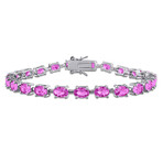 13 1/2ct TGW Created Pink Sapphire Tennis Bracelet in Sterling Silver // 7.25 in