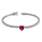 8ct TGW Created Ruby and Created White Sapphire Heart Bracelet // 7.25 in