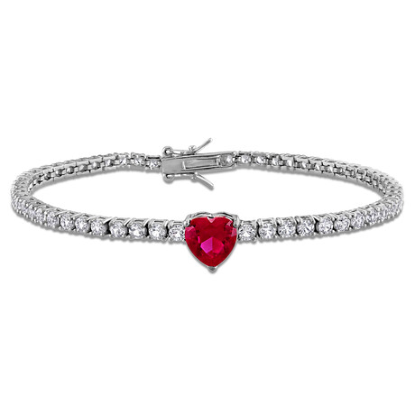 8ct TGW Created Ruby and Created White Sapphire Heart Bracelet // 7.25 in