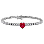 8ct TGW Created Ruby and Created White Sapphire Heart Bracelet // 7.25 in