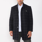 Crombie Glen Check Mock Neck Coat // Dark Blue (S)