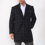 Crombie Glen Check Mock Neck Coat // Dark Blue (S)