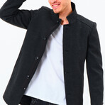 Button Up Mock Neck Overcoat // Dark Anthracite (S)