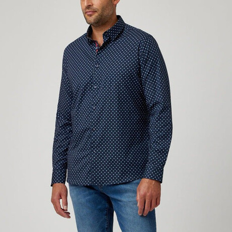 Painted Dot Print Button-Up Shirt // Navy (XS)