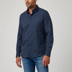 Painted Dot Print Button-Up Shirt // Navy (3XL)