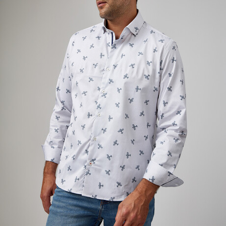 Airplane Print Drytouch Button-Up Shirt // Grey (XS)