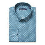 Painted Dot Print Button-Up Shirt // Slate Blue (L)