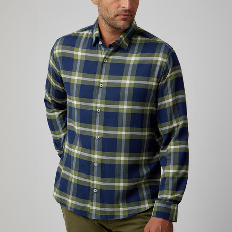 Plaid Drytouch Button-Up Shirt // Olive Green (XS)