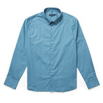 Painted Dot Print Button-Up Shirt // Slate Blue (L)