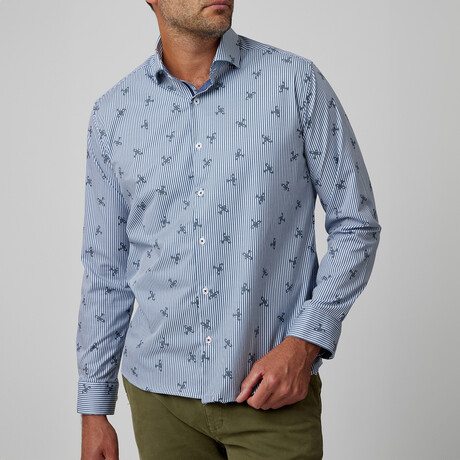 Airplane Print Drytouch Button-Up Shirt // Navy (XS)