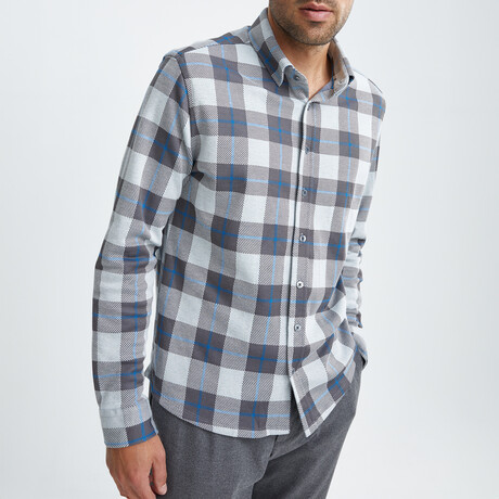 Jacquard Knit Button-Up Shirt // Grey (XS)