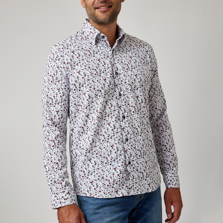 Floral Print Button-Up Shirt // Berry (XS)