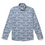 Skull Print Button-Up Shirt // Cream (XL)