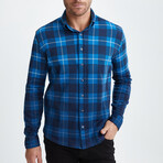 Dip Dyed Jacquard Knit Button-Up Shirt // Navy (M)