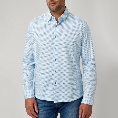 Knot Geo Print Drytouch Button-Up Shirt // Blue (XS)