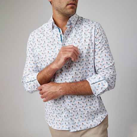 Bicycle Print Button-Up Shirt // White (XS)