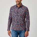 Fancy Moth Print Button-Up Shirt // Navy (M)