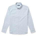 Flower Branch Print Button-Up Shirt // Teal (3XL)