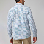 Flower Branch Print Button-Up Shirt // Teal (3XL)