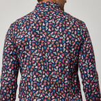 Fancy Moth Print Button-Up Shirt // Navy (M)