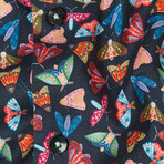 Fancy Moth Print Button-Up Shirt // Navy (M)