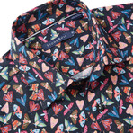 Fancy Moth Print Button-Up Shirt // Navy (M)